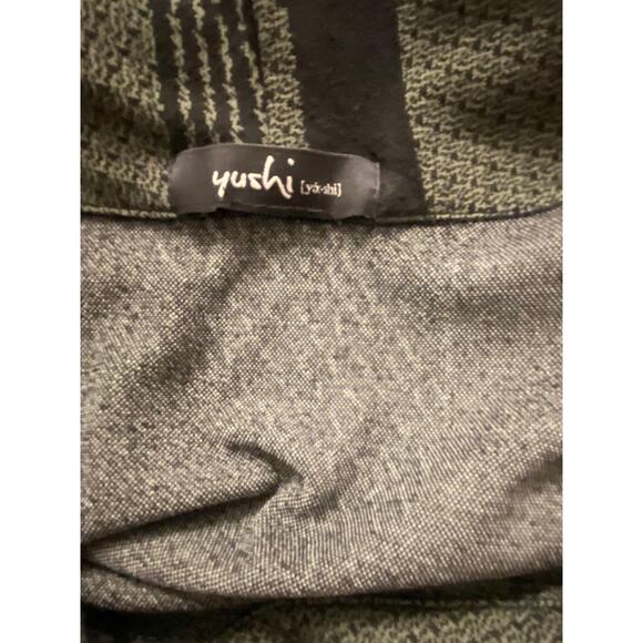 Yushi Lagenlook Asymmetrical Tunic Top Green Black Cowl Neck Pocket Medium Large - Picture 7 of 9